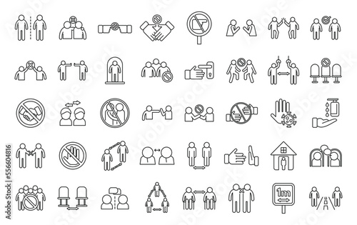Avoid contact icons set outline vector. Touch handle. Door surface