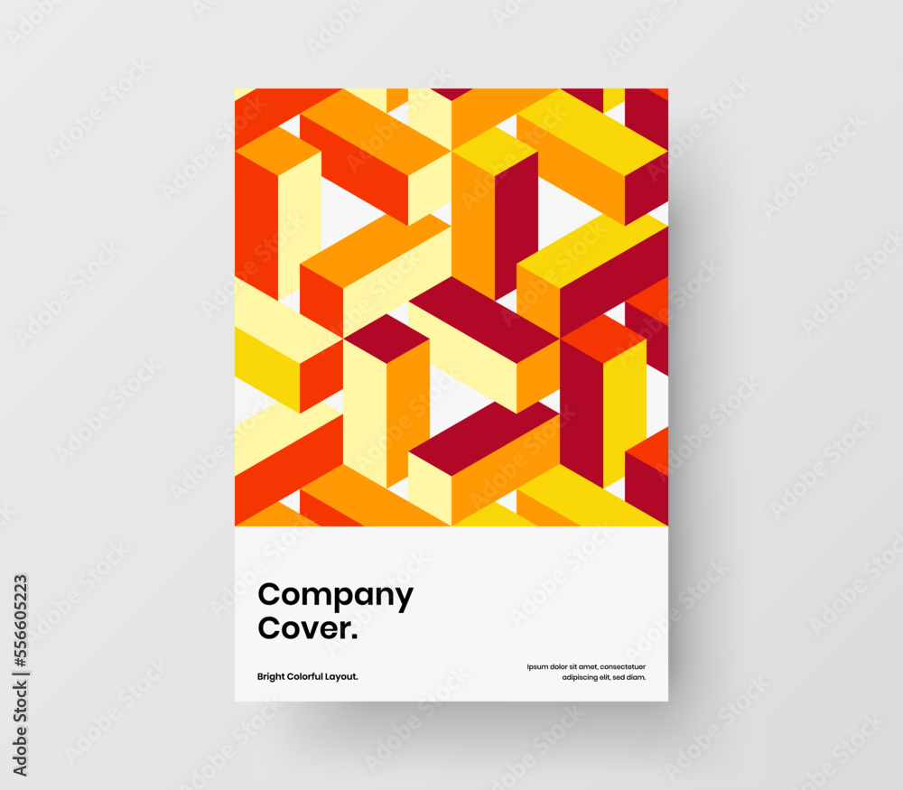 Modern magazine cover vector design template. Simple mosaic hexagons leaflet illustration.
