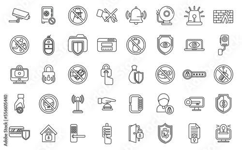 Stop theft icons set outline vector. Anti terrorist. Hacker attack