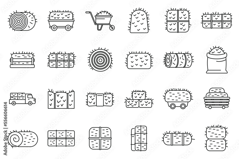 Bale of hay icons set outline vector. Agriculture bale. Dried haystack