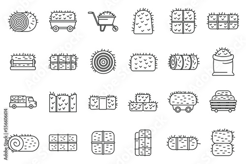 Bale of hay icons set outline vector. Agriculture bale. Dried haystack