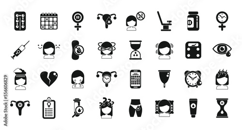 Menopause icons set simple vector. Female fertility. Age cycle