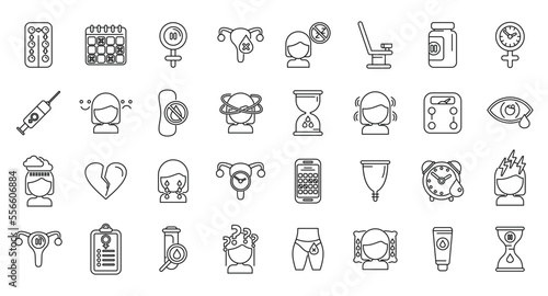 Menopause icons set outline vector. Female fertility. Age cycle