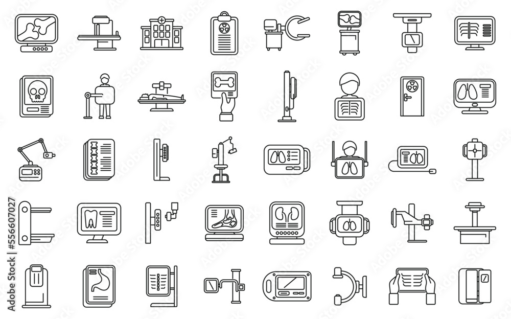 X-ray examination icons set outline vector. Hospital room. Medical department