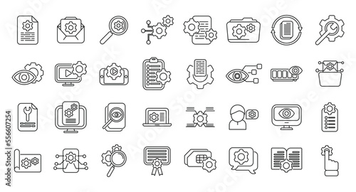 Technical overview icons set outline vector. Phone specification. Camera memory