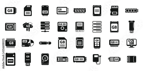 Gigabyte icons set simple vector. Big data. Cyber disk