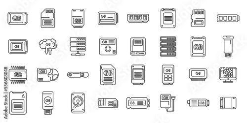Gigabyte icons set outline vector. Big data. Cyber disk