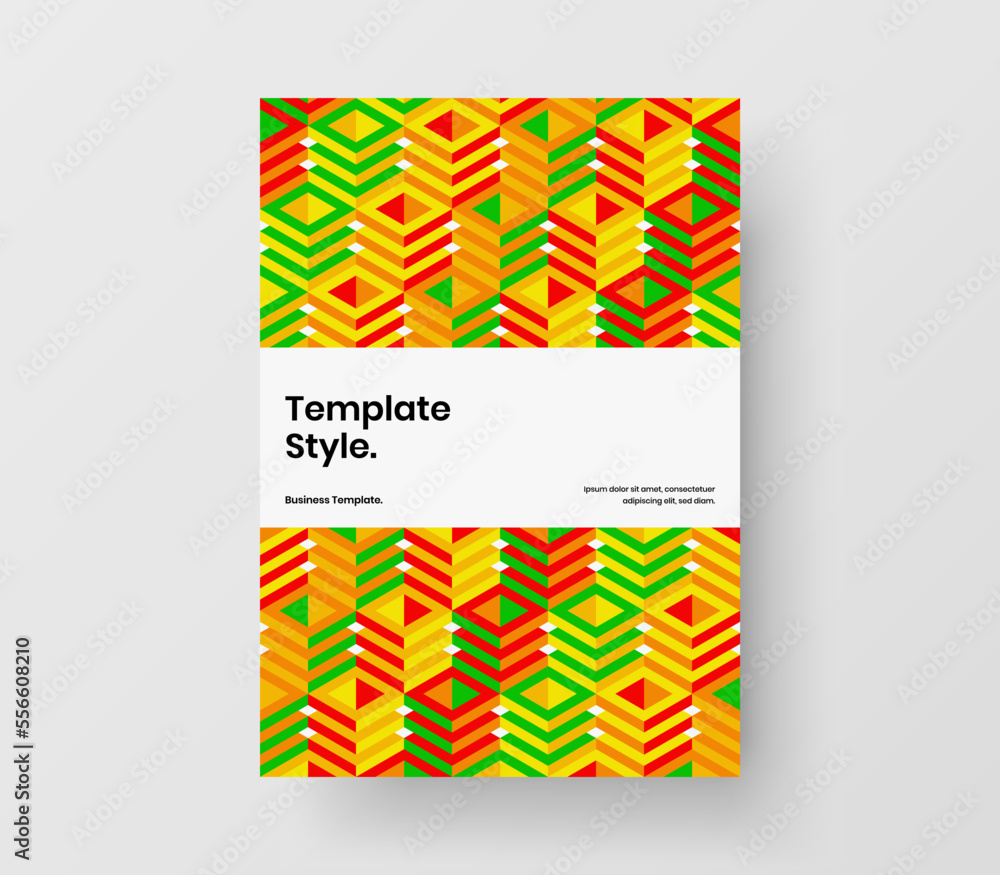 Unique mosaic pattern postcard template. Original booklet A4 vector design illustration.