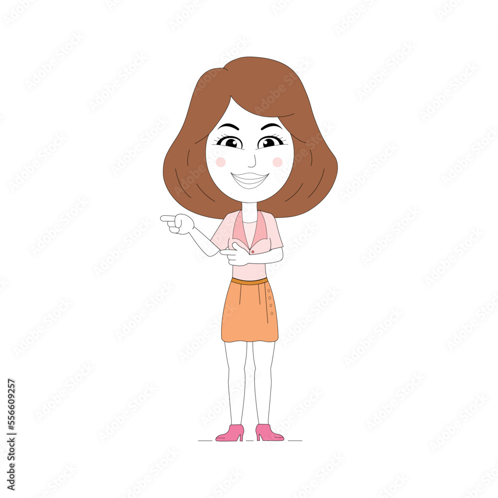 corporate woman gesture hand presenting a copy space. Vector illustration in cartoon style. Perfect for coloring book, textiles, icon, web, painting, children's books, t-shirt print. corporate woman gesture hand presenting a copy space. Vector illustration in cartoon style. Perfect for coloring book, textiles, icon, web, painting, children's books, t-shirt print.