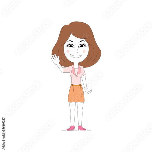 corporate girl says hi to everyone character illustration is isolated on white background. 