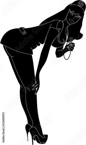 A young and beautiful nurse with a stratoscope. Silhouette