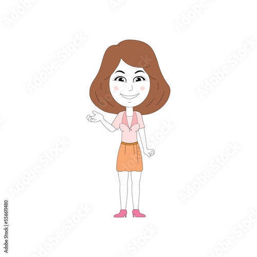 Vector portrait of smiling cartoon corporate girl standing. corporate character. Isolated illustration on white background. cute girl clip art vector.