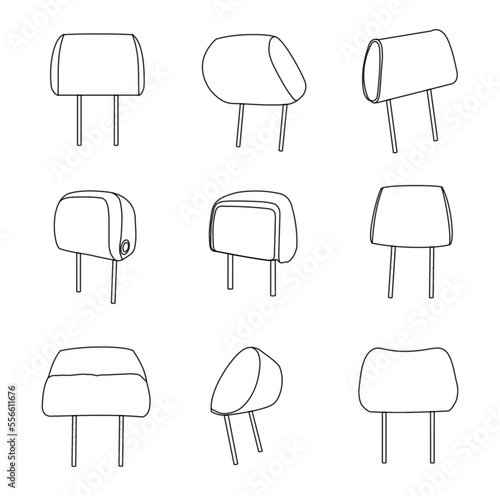 Car seat headrest set on white background, vector line
 photo