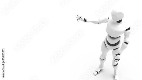 Detailed appearance of the white-black AI robot under white background. Concept 3D CG of automatic operation  optimization and block chain. PNG file format.