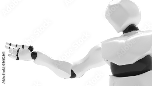 Detailed appearance of the white-black AI robot under white background. Concept 3D CG of automatic operation  optimization and block chain. PNG file format.