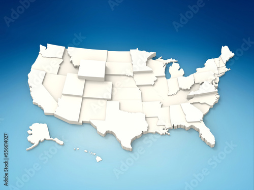3D Map of United state of america or 3d illustration of white map of the united states of america.