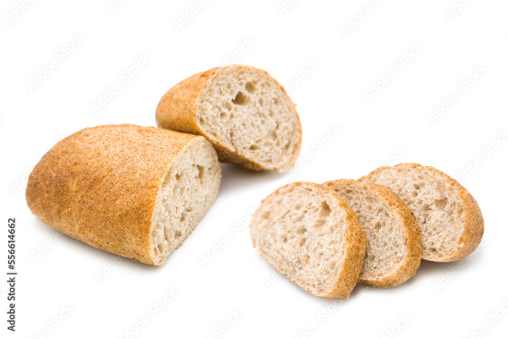 Ciabatta (Italian bread) isolated on a white background. Copy space. Ciabatta (Italian bread) isolated on a white background. Copy space.