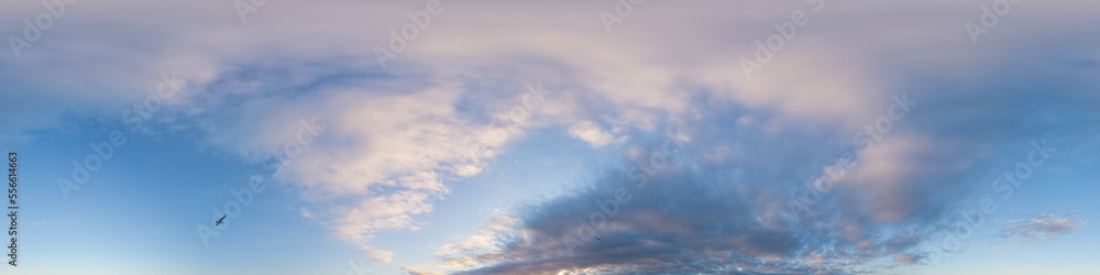 Dark blue sunset sky panorama with pink Cumulus clouds. Seamless hdr 360 panorama in spherical equirectangular format. Full zenith for 3D visualization, sky replacement for aerial drone panoramas. Dark blue sunset sky panorama with pink Cumulus clouds. Seamless hdr 360 panorama in spherical equirectangular format. Full zenith for 3D visualization, sky replacement for aerial drone panoramas.