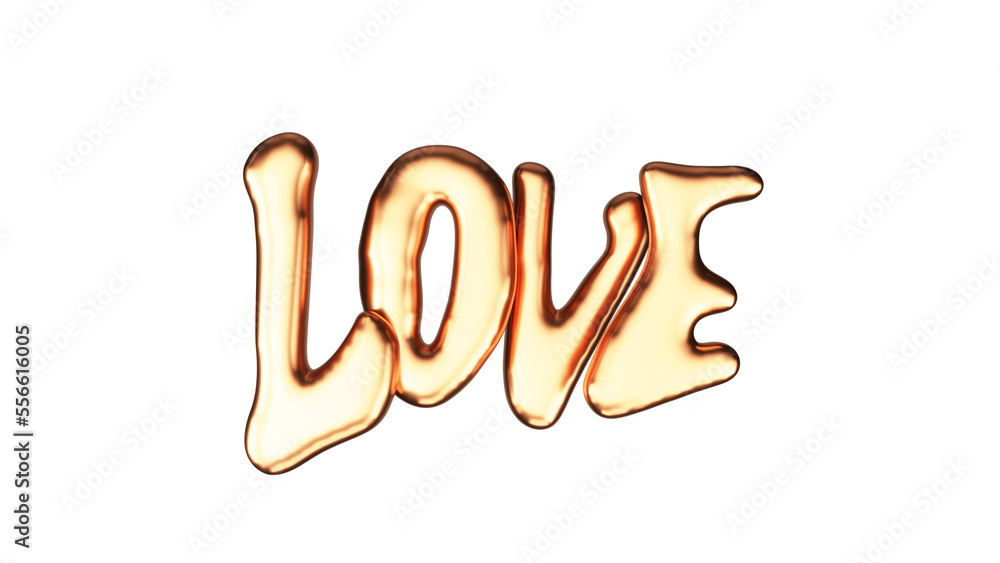 3D Render Of Golden Love Text Element. 3D Render Of Golden Love Text Element.
