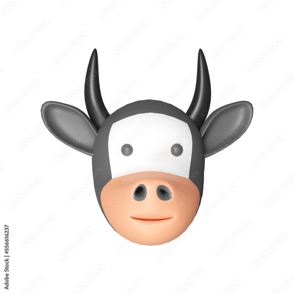 3D Render Cute Cartoon Cow Or Ox Head Icon.