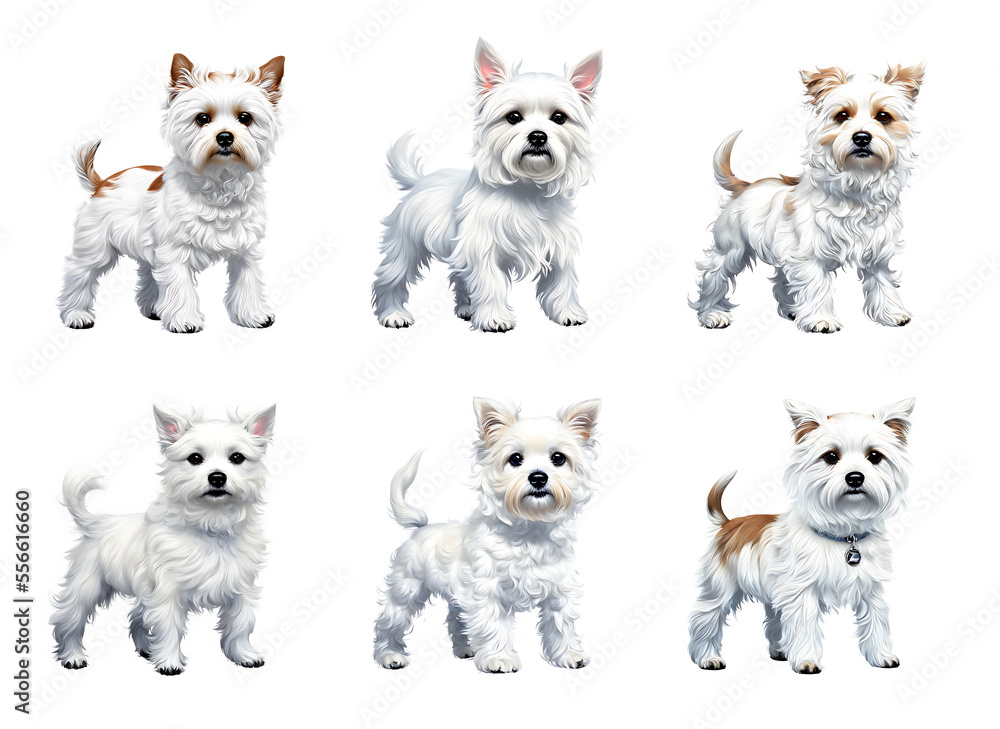 set of white cute terrier