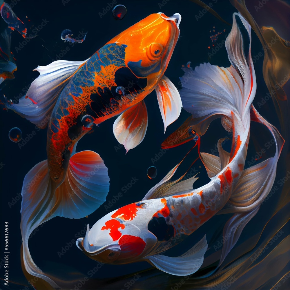 Koi Fishes Abstract Painting, 4k, epic photorealism, digital art ...