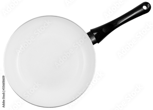 White frying pan with black handle, transparent background photo