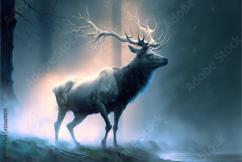 An eerie translucent holographic ghostly spirit elk