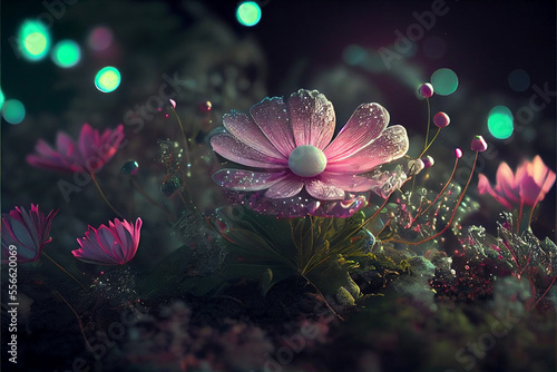 a bunch of flowers that are in the grass, a 3D render fantasy art © Ozis