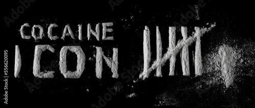 Obraz na plátně Cocaine line and powder, icon and symbol isolated on black, clipping path