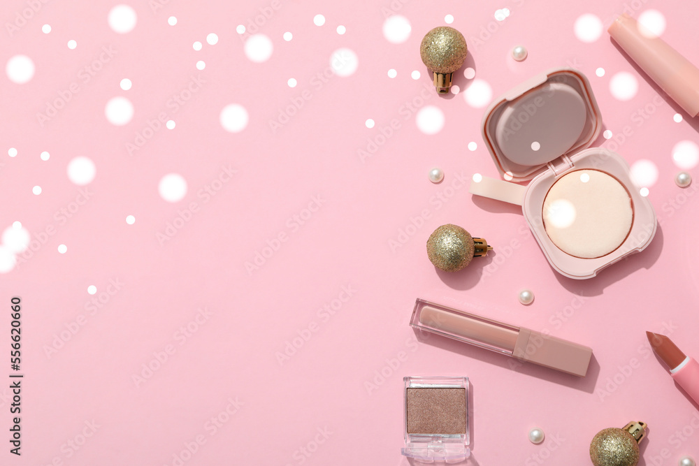 Concept of cosmetics, winter cosmetics, space for text