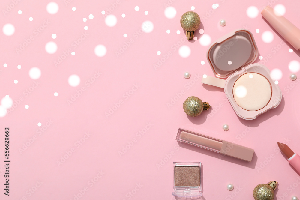 Concept of cosmetics, winter cosmetics, space for text Concept of cosmetics, winter cosmetics, space for text