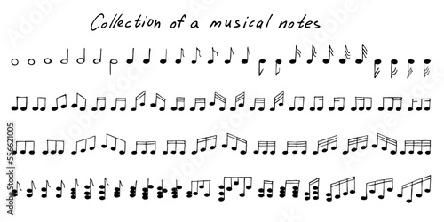 Music note doodle set. Hand drawn musical symbol. Elements for print, web, design, decor, logo