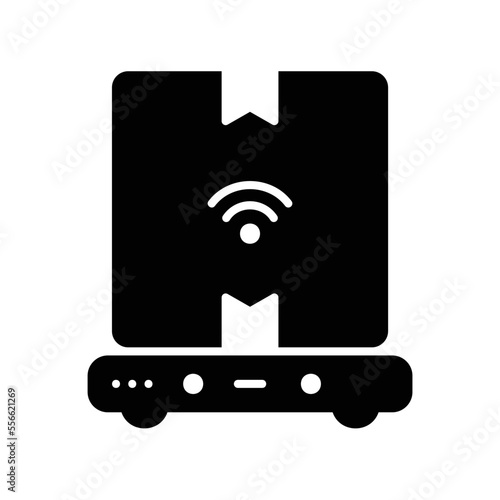 Shipping robot icon with package box