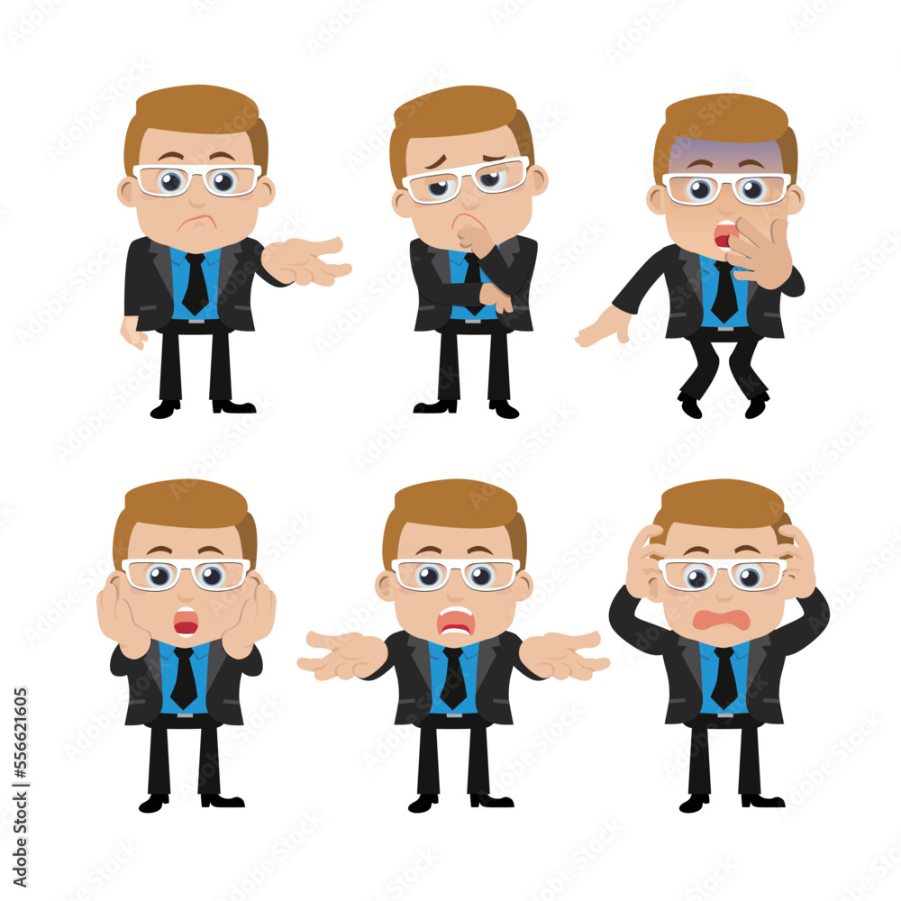 Set of businessman characters in different poses Set of businessman characters in different poses