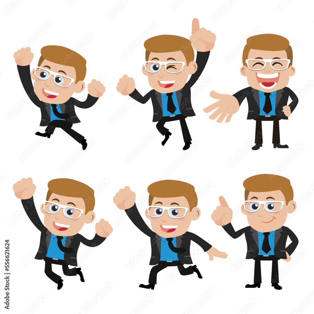 Set of businessman characters in different poses Set of businessman characters in different poses
