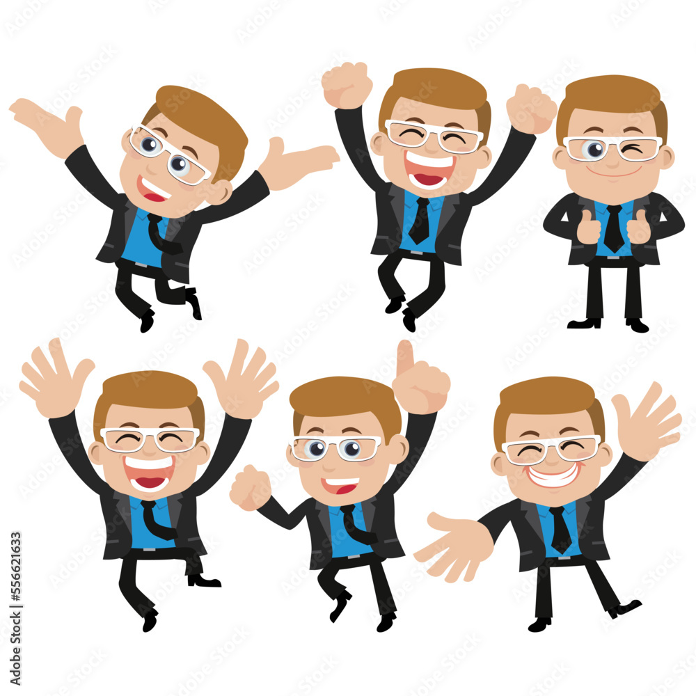 Set of businessman characters in different poses Set of businessman characters in different poses
