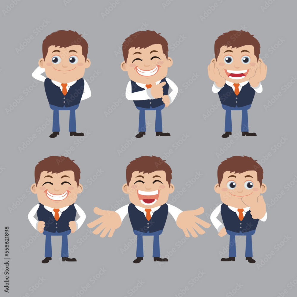 Set of businessman characters in different poses Set of businessman characters in different poses