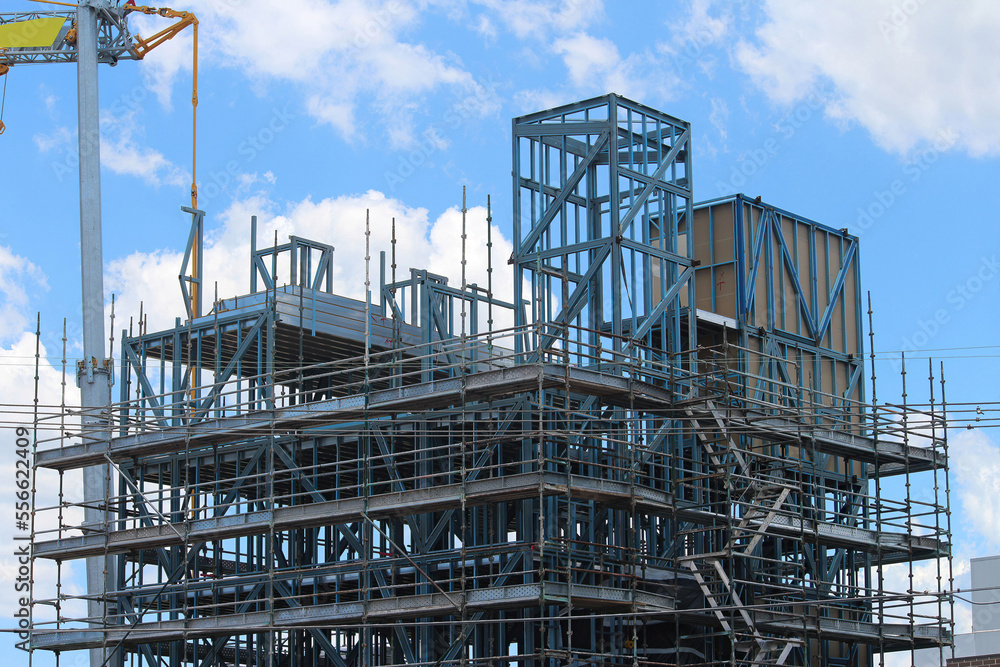 Steel frame multi story construction site Steel frame multi story construction site