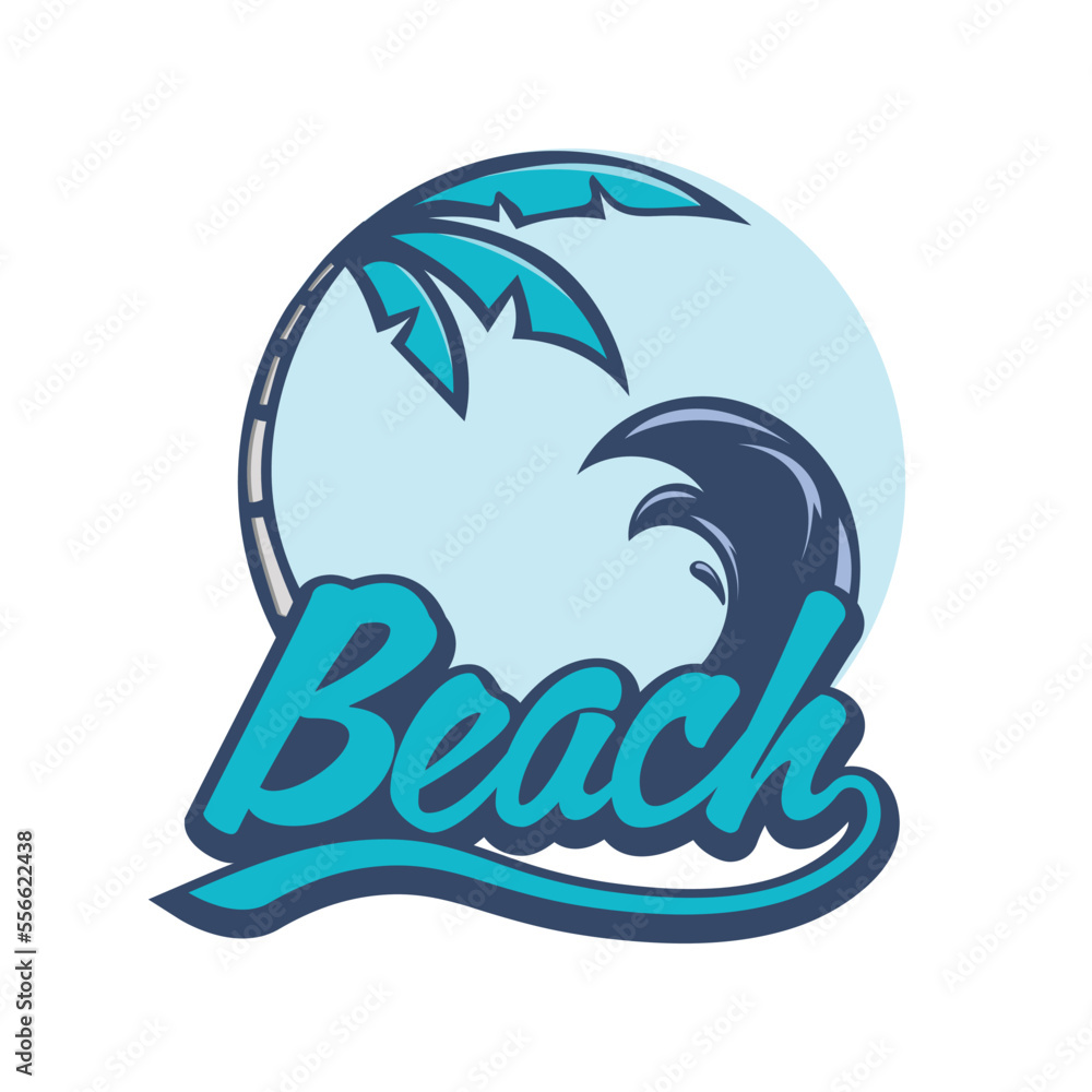 Obraz premium palm tree and ocean waves vector beach logo design