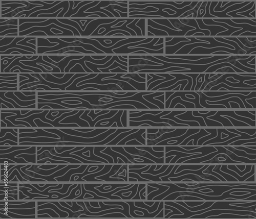 Parquet seamless texture. A floor made of set wooden planks, imitation masonry of the laminate. Cartoon style grain wood texture. Vector black monochrome background