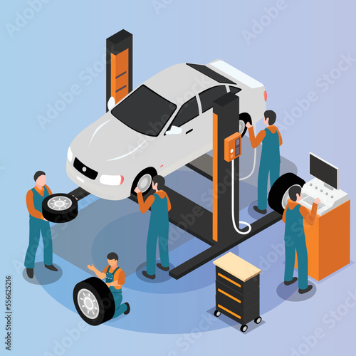 Automechanic - Service and repair of the car isometric 3d vector illustration concept for banner, website, illustration, landing page, flyer, etc.