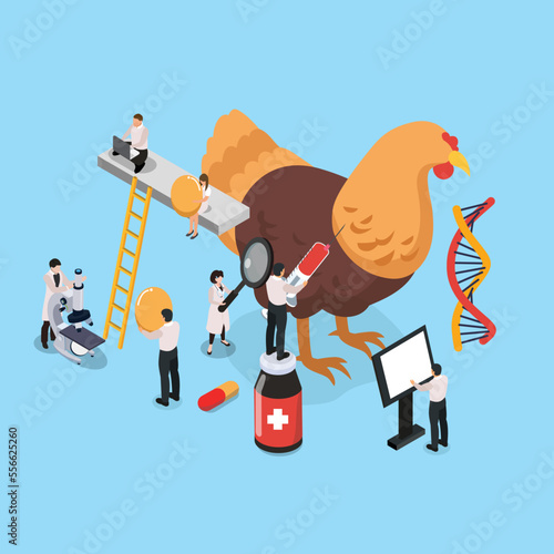 Scientist and doctor veterinarian making test and analysis isometric 3d vector illustration concept for banner, website, illustration, landing page, flyer, etc.