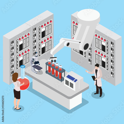 Automated scientific laboratory isometric 3d vector illustration concept for banner, website, illustration, landing page, flyer, etc.
