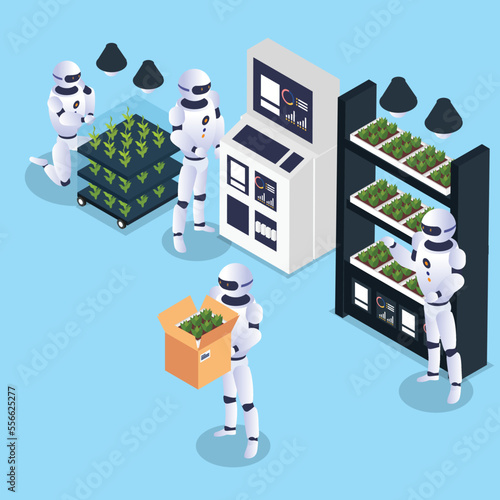 Robotic farming isometric 3d vector illustration concept for banner, website, illustration, landing page, flyer, etc.