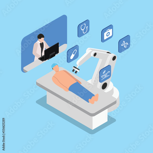 Robotic Surgery Innovative Medicine isometric 3d vector illustration concept for banner, website, illustration, landing page, flyer, etc.