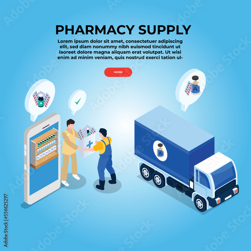 Pharmaceutical Company Supplier isometric 3d vector illustration concept for banner, website, illustration, landing page, flyer, etc.
