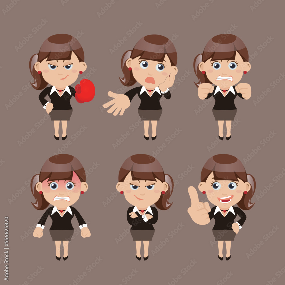 Fototapeta premium Set of businesswoman characters in different poses