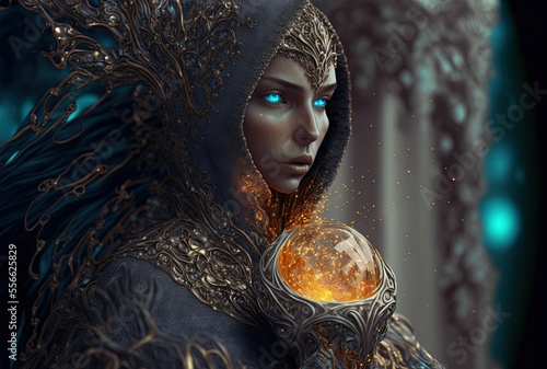 Fantasy Sorceress. Generative AI, non-existent person. 