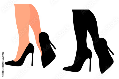 Silhouette of high heel shoes on female legs. Women shoe model. Stylish accessory